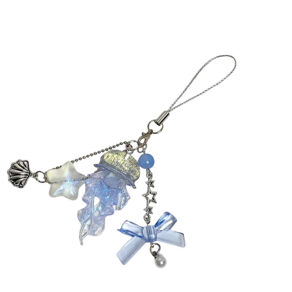 Jellyfish Shine Phone Strap Elegant Keychain Hanging Decoration For Backpack Purse Gift Resin Alloy Accessory