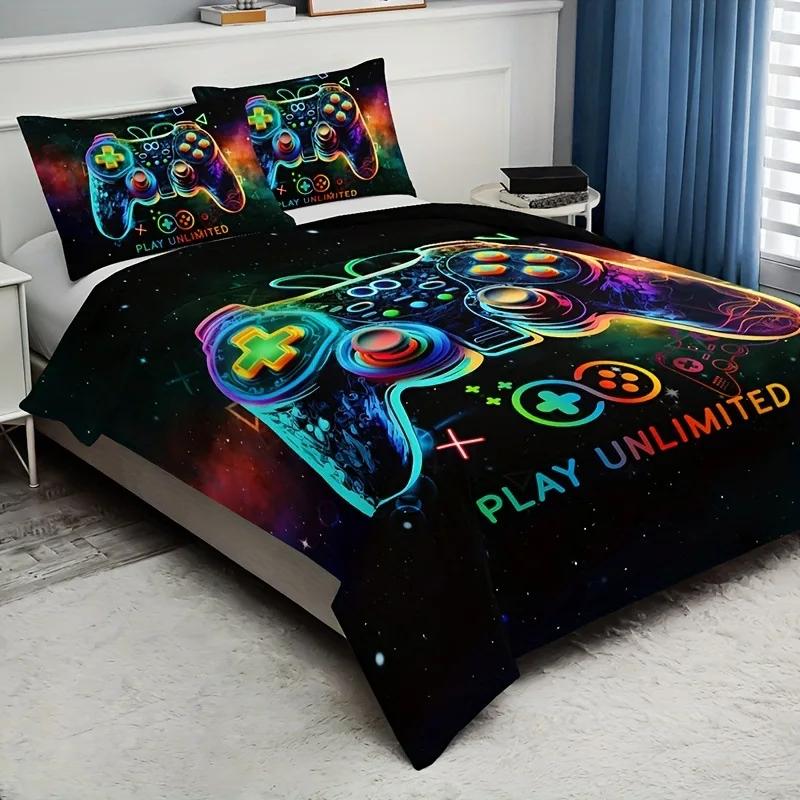 Game Console Duvet Cover Set For Boys Girls Kids Space Galaxy Gaming 3 Pieces Microfiber Gamer Bedding Teens Comforter Covers