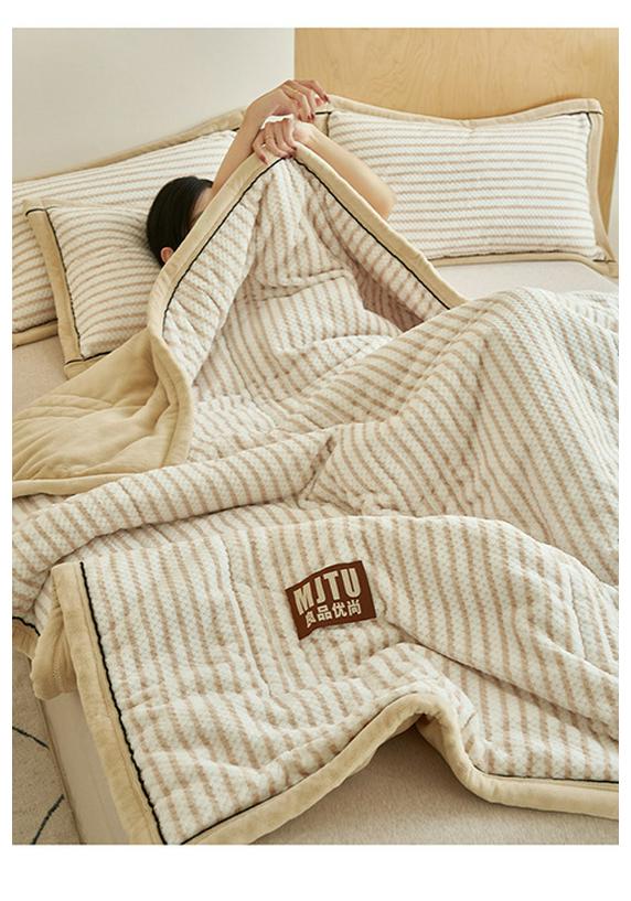 Thickened Three-Layer Baby Milk Fleece Quilted Blanket - Warm, Solid Color, Skin-Friendly Nap Blanket.