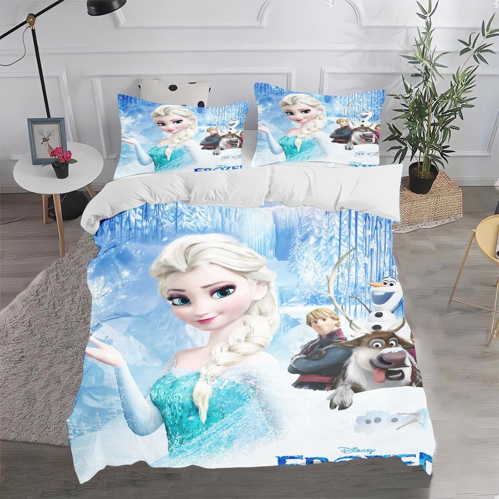 Frozen Prinses Elsa en Anna Anime Dekbedovertrek Set Comforte Beddengoed Sets met Print Cartoon Tweepersoons Kerstcadeaus 3-delig