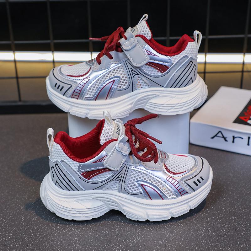 2025 Spring and Autumn New Boys and Girls Through the Net Sports Shoes Children Middle and Older Children Casual Dad Shoes Running Shoes