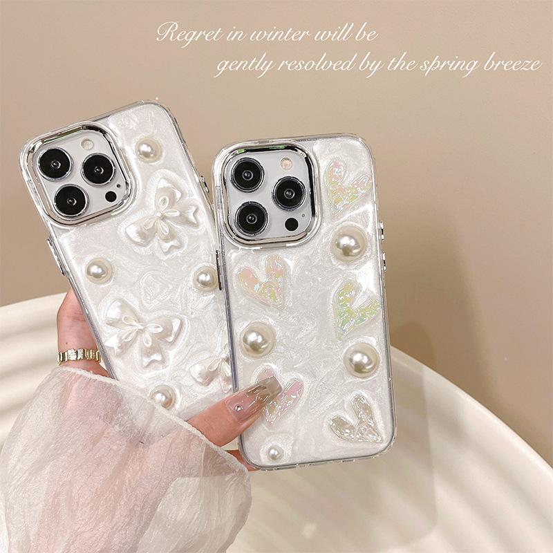 Wind Phone Case For Iphone16Plus Three-Dimensional Love Apple 17Promax Pearl 14 Soft Case 13