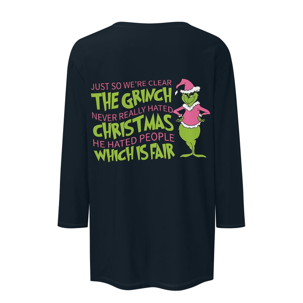 3/4 Sleeve Tops For Women T-Shirt Casual Christmas Print Tops T Shirt Round Neck Pullover Blouse