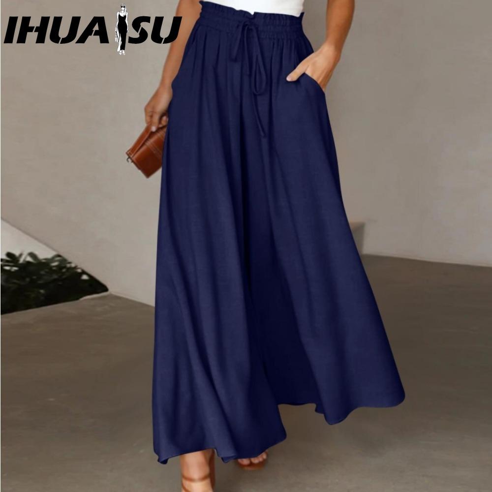 

IHUASU Women s Fashion Casual Solid Color Print Pants & Capris XXL темно-синий