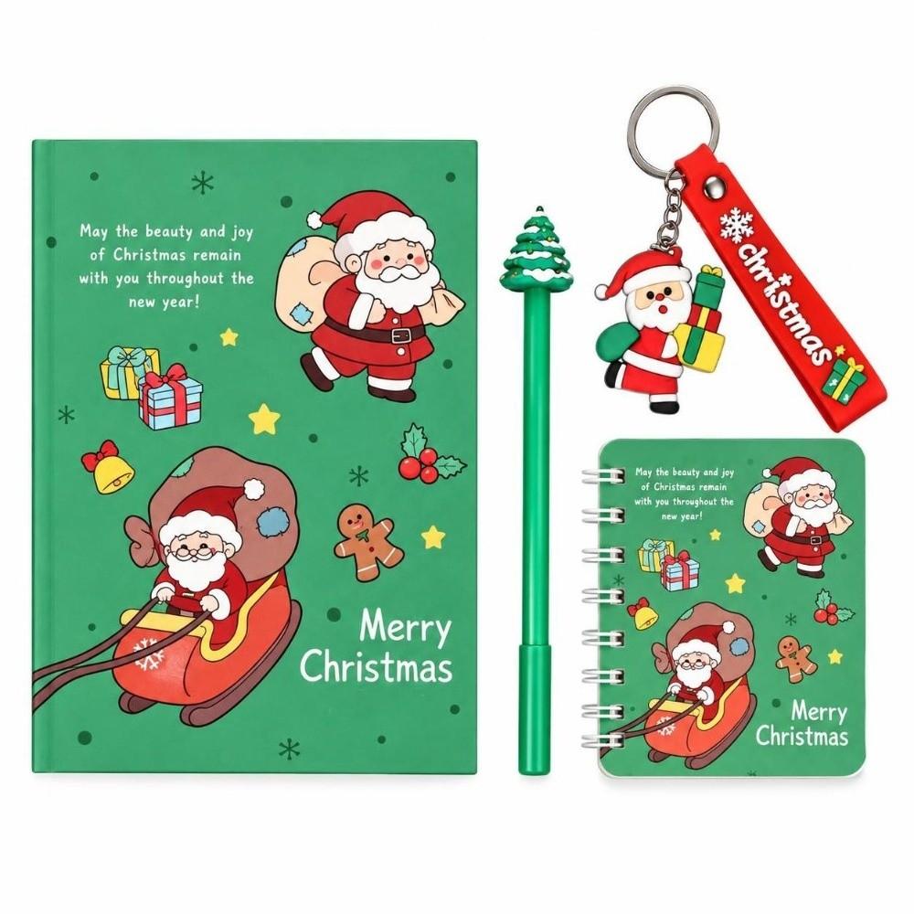4Pcs/Set Santa Claus Christmas Gel Pen Christmas Keychain Christmas Coil Notebook Holiday Gifts