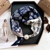 Blue Prints Elegant Pearl Tail Magnetic Clasp Scarf Summer New Versatile Breathable Fashion Artistic Accessory Neck Wrap Scarves