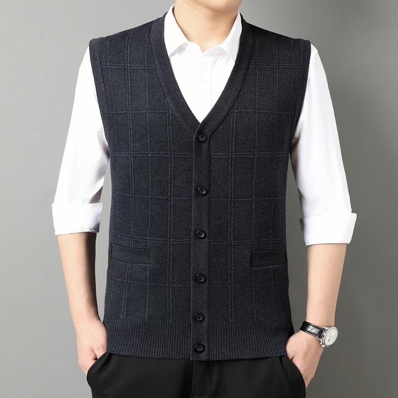 

Бренд 2025 Мужской утолщенный вязаный безрукавный кардиган-жилет для весны/осени 185 3XL (175-185 lbs)