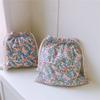 Floral Cotton Drawstring Bags Women's Cosmetic Lipstick Toiletry Organizer Bag Portable Travel Washing Storage Pouch