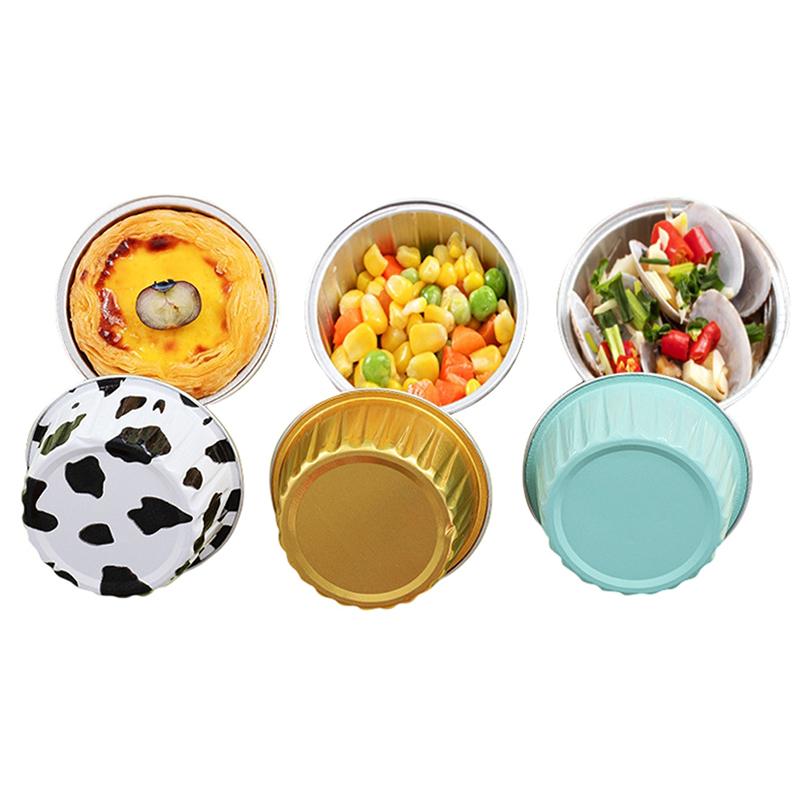 10Pcs Reusable Round Aluminum Foil Tin Cup Pudding Cake Molds Baking Tools