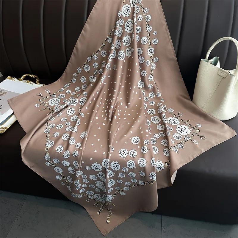 90*90cm Hair Scarf Women Shawls Fashion Beach Silk Scarves  Luxury Kerchief Popular Print Square Bandannas Foulard Headscarf