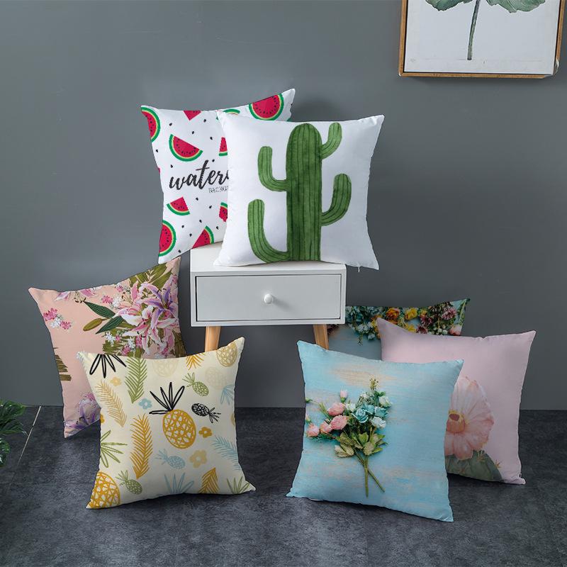 Home Supplies Cute Pastoral Cactus Print Pillow Cover Sofa Cushion Cover