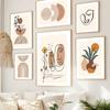 Boho Abstract Sun Lines Face Rainbow Vase Leaf Wall Art Canvas Painting Nordic Posters And Print Pictures For Living Room Decor