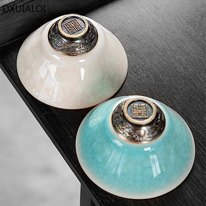 70ml Celadon Ice Flower Master Cup Handmade Teacup Ceramic Tea Cup Souvenir  Kungfu Tea Set Household Tea Bowl Gift Box