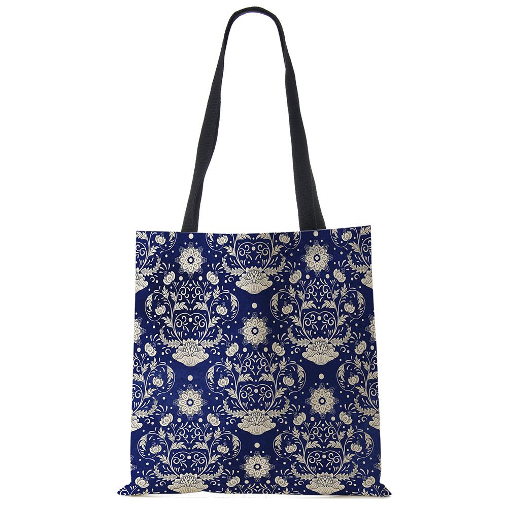 Vintage Print Casual Shoulder Bag Flowers Leaves Women Shopping Reusable Handbag Large Capacity Canvas Travel Beach Tote Bags CLE