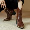 Fashion NEW Autumn Women Boots Split Leather Shoes for Women Square Toe Chunky Heel Shoes Zipper Short Modern Boots Concise Daily Shoes
