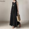 ZANZEA Women Casual Round Neck Solid Color Sleeveless Long Dress