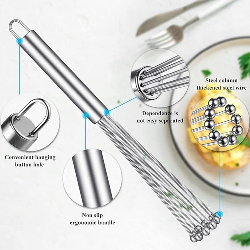 1PC Stainless Steel Ball Whisk Set Kitchen Whisk Wire Egg Whisk for Cooking Blending Whisking Beating Stirring Egg Baking Tool