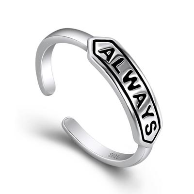 Anello Retro SEMPRE Fortunato, Un Anello con Indice a Catena con Lettere Inglesi di Nicchia per Donne, Un Anello Aperto in Argento Thai Imitazione Invecchiata