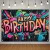 Graffiti Happy Birthday Banner Birthday Party Splatter Graffiti Birthday Decoration Backdrop Photo Booth Photography Background Background Decor for