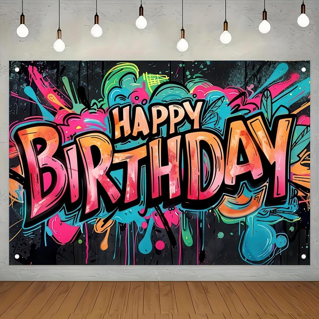 Graffiti Happy Birthday Banner Birthday Party Splatter Graffiti Birthday Decoration Backdrop Photo Booth Photography Background Background Decor for