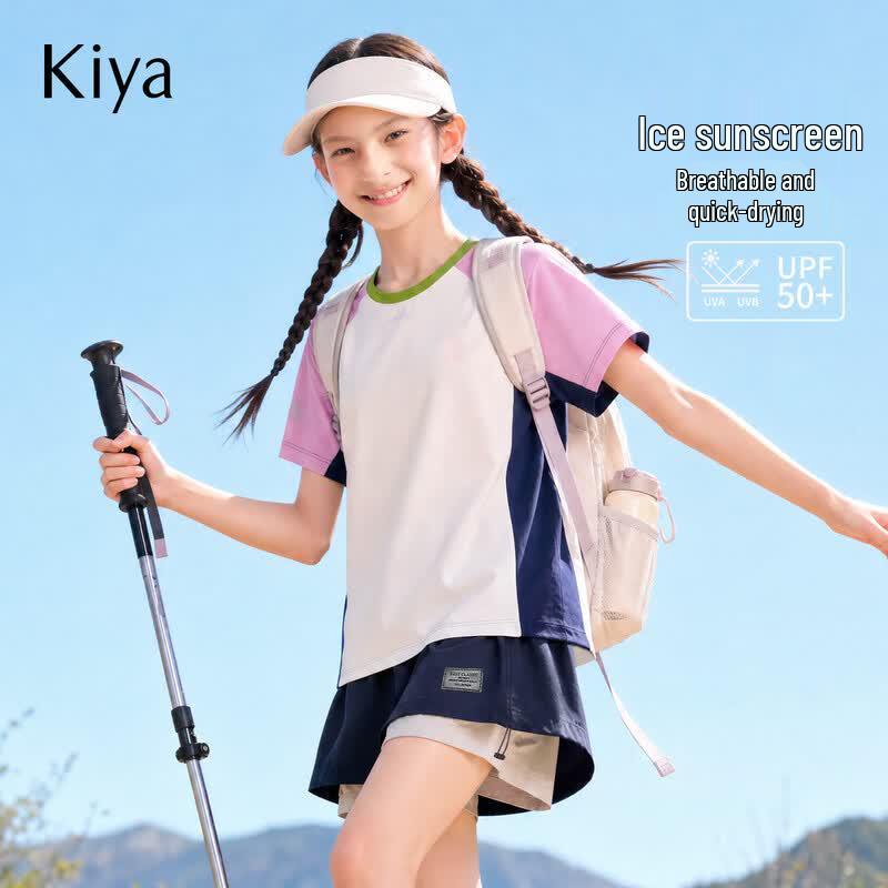 KIYA Girls Cooling Color-Blocked Sport T-Shirt 140
