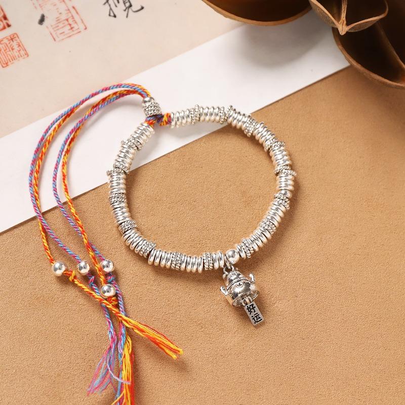 

Тибетский ручной браслет-запутанность из плетеного хлопкового шнура и посеребренного металла, женский ретро браслет-ручной шнур, мужской браслет
