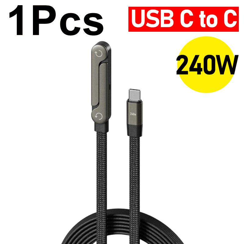 

2in1 Holder Charger Cable 240w USB C to USB C Fast Charging Cord with Stand Durable Type-C Cable with 90° Angled T-Shaped Stand 1.5m