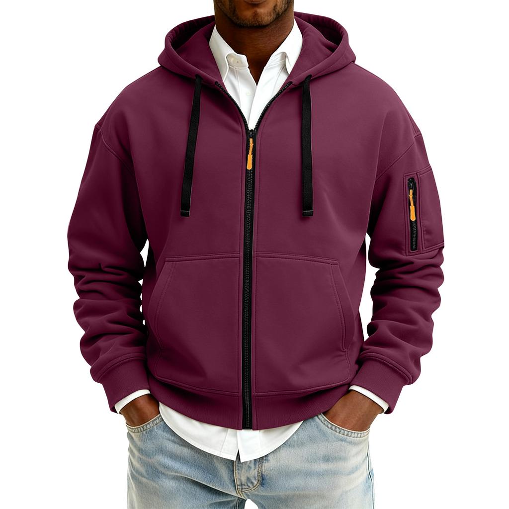 Men's Solid Color Zipper Hooded Cardigan Jacket Men's Sports Large Size Casual Sweatshirt Jacket