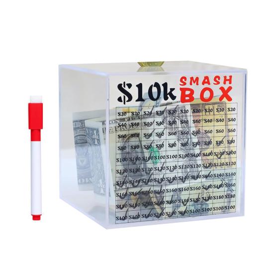 

Прозрачная акриловая копилка на 10 тыс. / 20 тыс. долларов США, контейнер для монет и наличных, разбиваемая для открытия, для детей и взрослых, кейс для хранения для челленджа по накоплению денег S