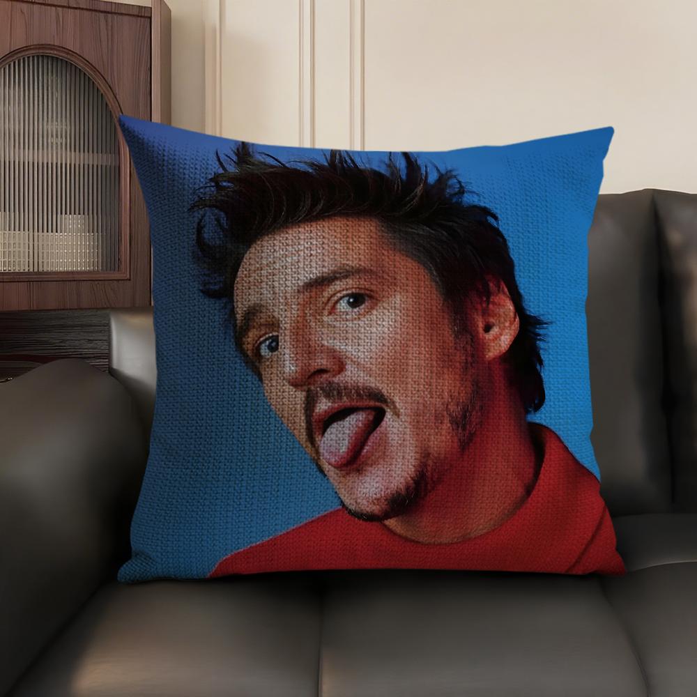 P-Pedro Pascal Daddy Cushion Cover Natural Linen Organic Fabric Double-Sided Printing Sofa Home Decor Gift Pillow Case