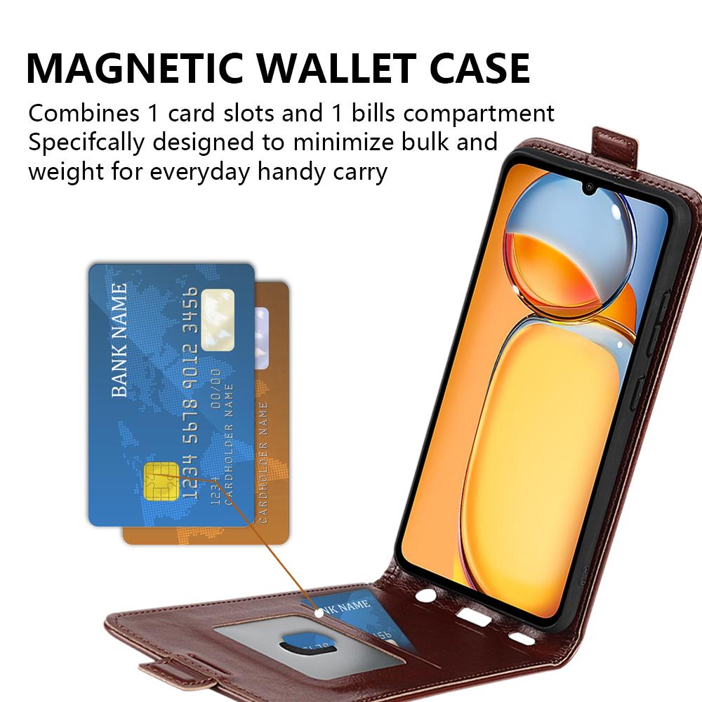 Vertical Flip Case for Xiaomi Redmi 13C 4G/Poco C65 4G Shell Crazy Horse Texture Leather Phone Cover