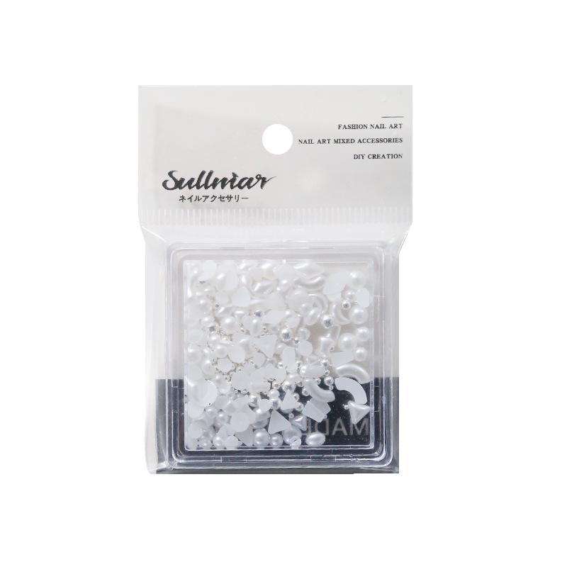 Irregular Pearl & Steel Ball Nail Art 3D Heart & Moon DIY Decoration