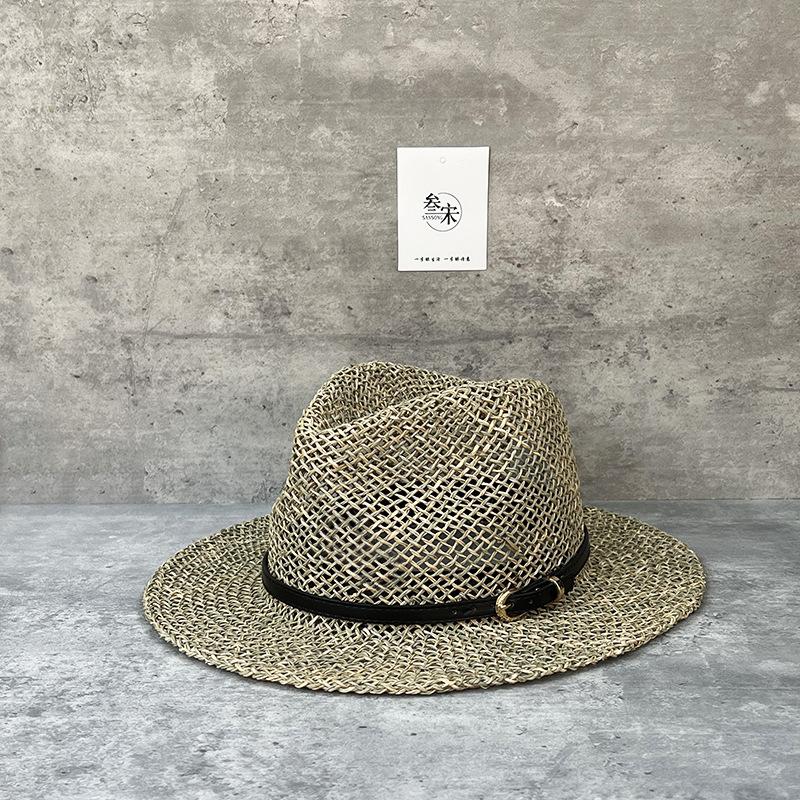 

25 New Belt Salty Straw Woven Retro Hollow Straw Hat For Men And Women Summer New Travel Vacation Sunshade Sunscreen Top Hat m (56-58cm) 6.5 edge