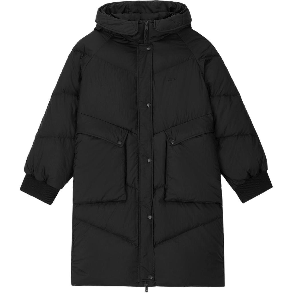 Levis Casual Loose Comfortable Solid Color Mid-Length Long Sleeve Down Jacket Women Outerwear Black 002PY-0000
