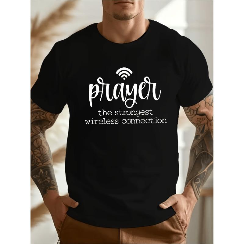 

European Size Men s Plus Size Big Tall Prayer THE STRONGEST Graphic TShirt Summer Short Sleeve Round Neck Tee with Prayer Print for Gym Daily Wear S чёрный
