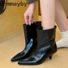 Autumn Winter Fashion Pointed Toe Women Ankle Boots Fashion Slip On Low Heels Shoes Street Style Banquet Party Short Botas Mujer