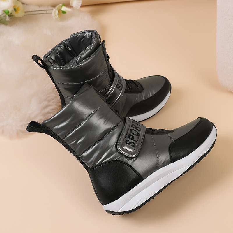Krazing Pot Microfiber Down Boots Winter Shoes Med Heels Size 44 Wedges Super Size Snow Boots Hook Loop Mixed Color Keep Warm Mid-calf Boots