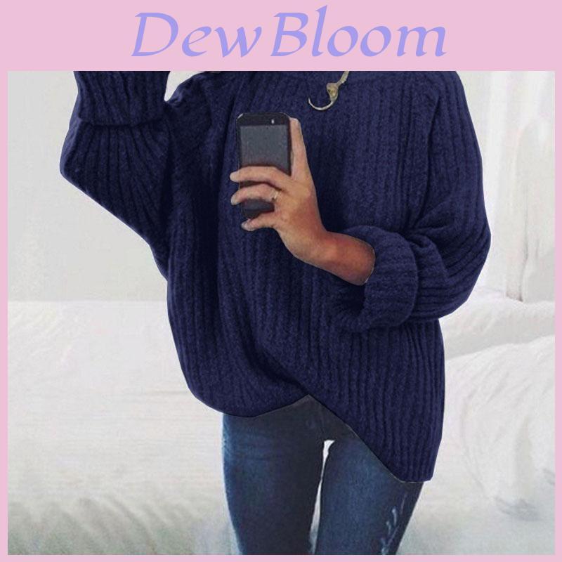 Accogliente Maglione Pullover Autunnale e Invernale a Manica Lunga con Scollo Rotondo in tinta unita