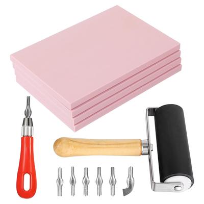 M-Modern-Rubber Block Stamp Carving Kit 4 Pack With Cutting Tools And Brayer Roller For Printmaking Crafts