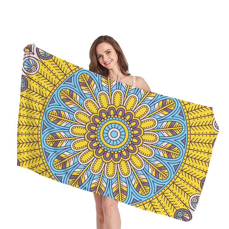 Mantra Geometric Pattern Digital-printed Polyester Superfine Fiber Double-sided Fleece Beach Vacation Bath Towel, Beach Towel