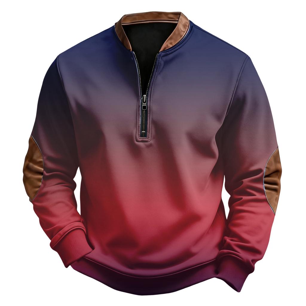 Men's Casual, Trendy, Retro American Gradient Printed Round,neck Long,sleeved Half,pull One,piece Sweatshirt