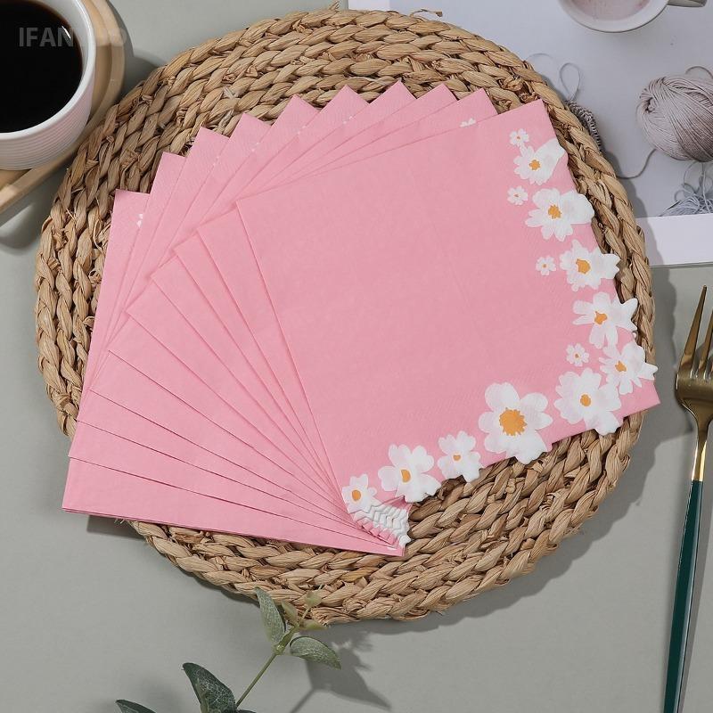 20Pcs Sweet Daisy Flower Napkins Disposable Paper Tissues Towel for Mother's Day Baby Shower Wedding Party Decoration Tableware