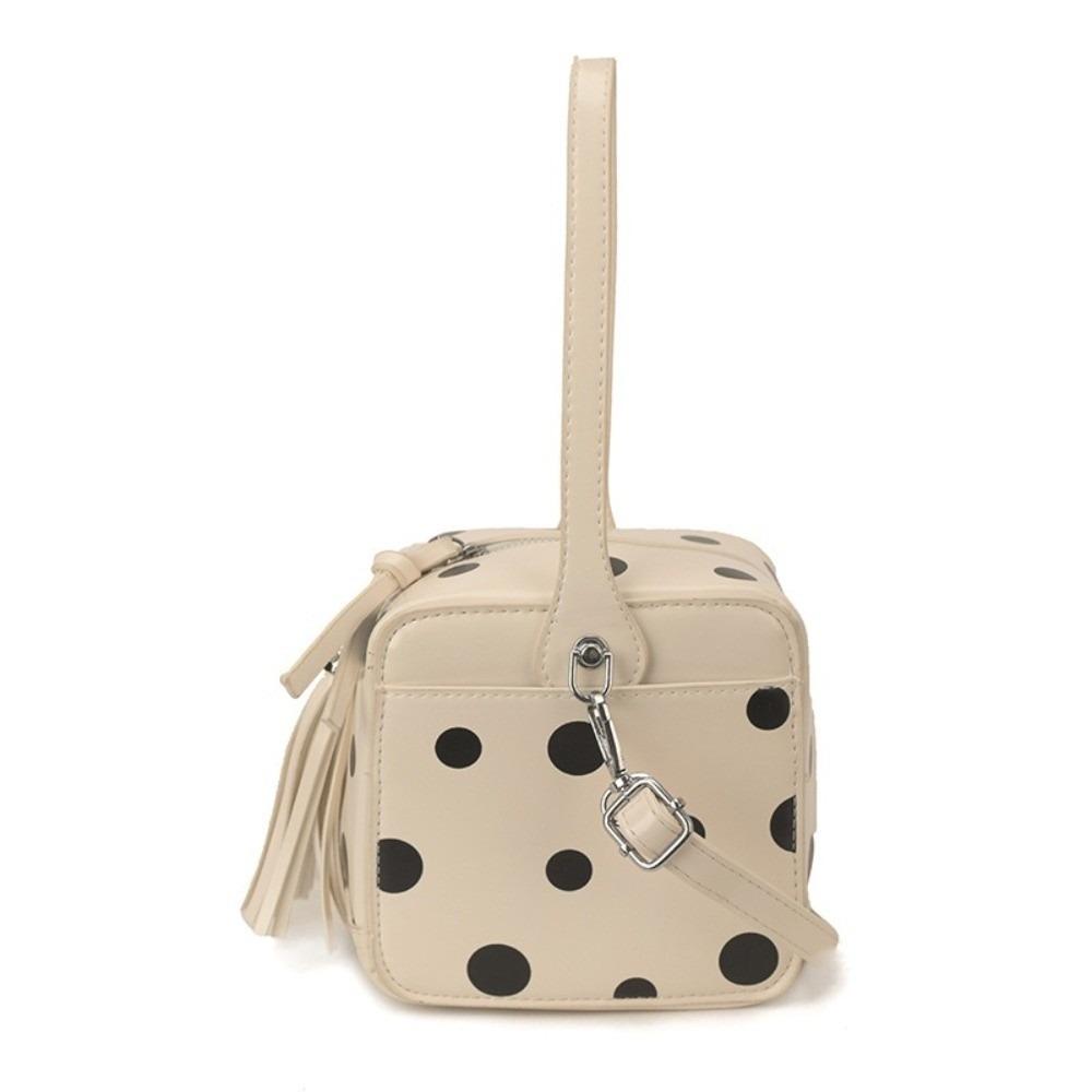 Versatile Elegant Women Polka Dot Handbag Magic Box Shape Zipper Closure Clutch Bag Soft Leather Square Bag