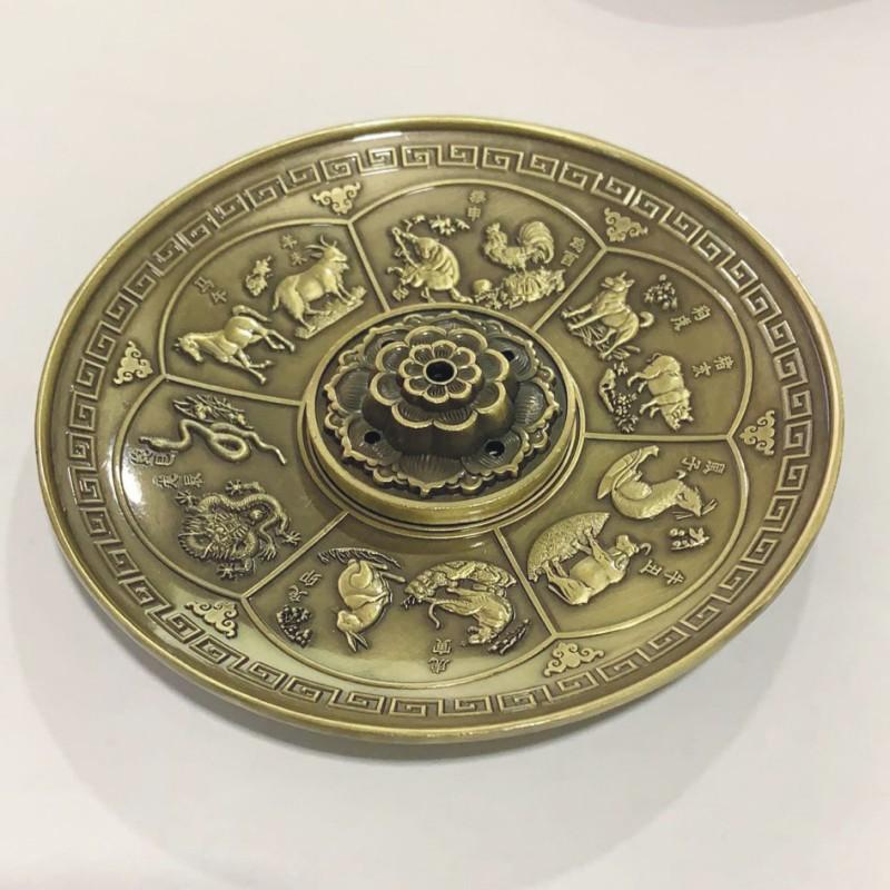 

10cm Metal Dragon Carving Pattern Disc with Incense Holder Sandalwood Stick Incense Burner Durable Alloy Ash Catcher Home Decor