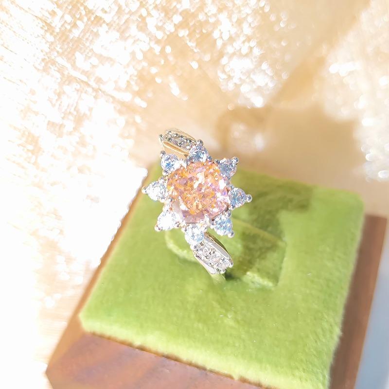 925 Sterling Silver Bright Ice Flower Cut High Carbon Diamond Twist Sunflower RingGood product