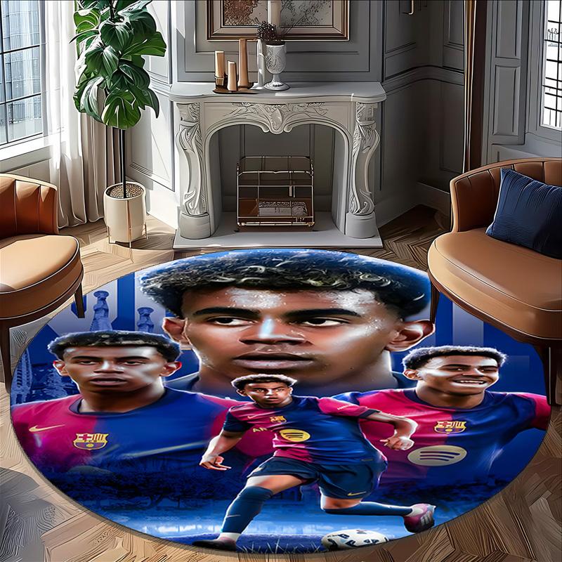 1pc Lamine Yamal  Carpet, Round Rug, Comfortable, Suitable for Entryways, Living Rooms, Office, And Bedrooms, Christmas Decoration