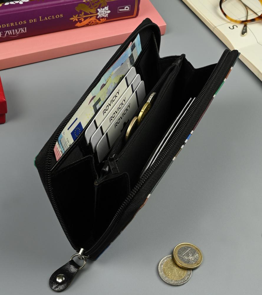 Portfel Damski W Typie Piórnika Ze Zdobioną Fakturą, Skóra Naturalna