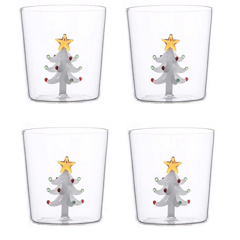 2/4 ks 3D Vzory Vánoční Sklenice Sada Kávový Vínový Hrnek Vánoční Sklenice na Mléko Pro Domácí Dekoraci Vánoční Dárek 300ml