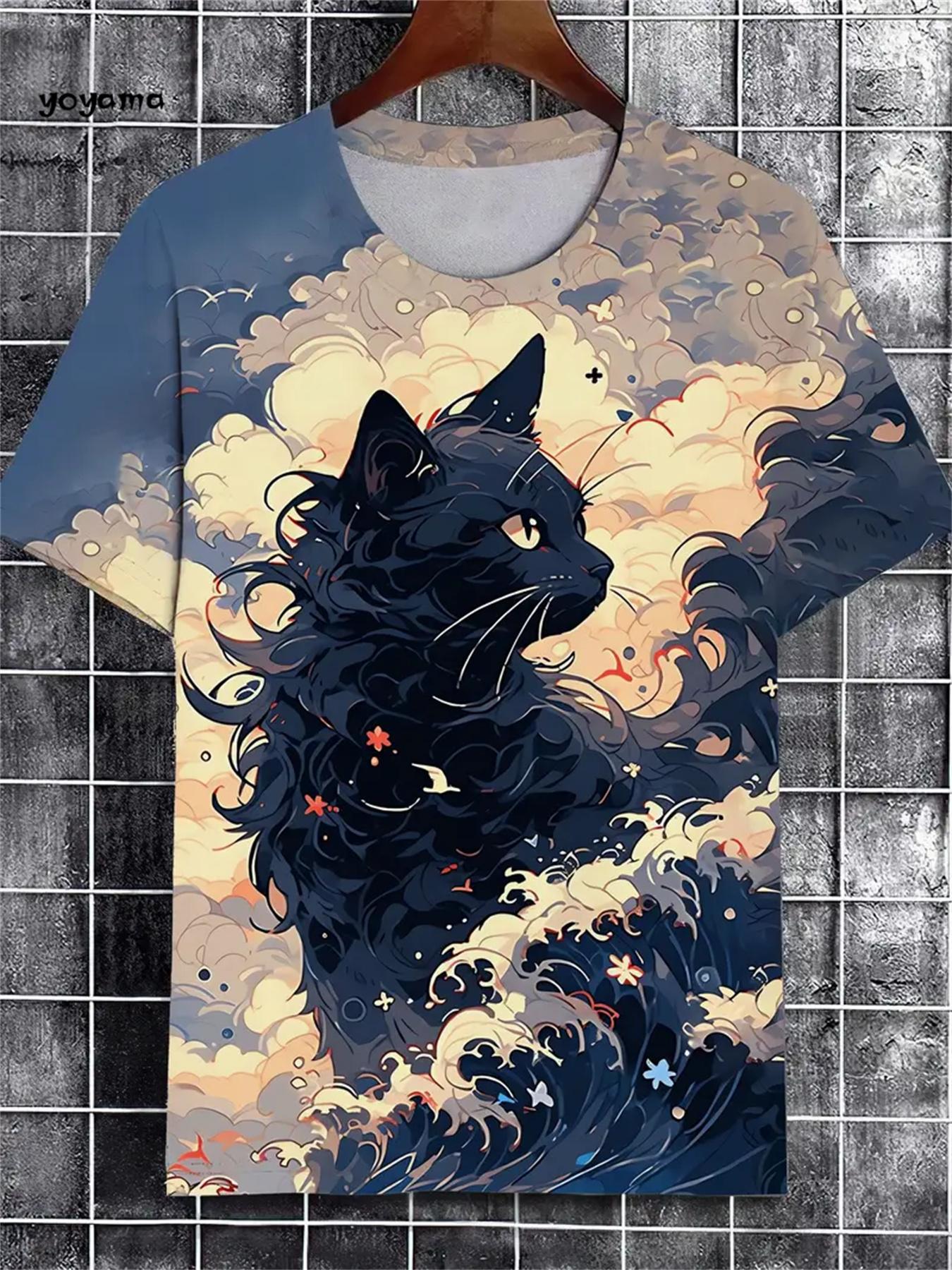 

Японская футболка унисекс с принтом укиё-э и рисунком кошки Футболка с короткими рукавами Футболка свободного покроя Топ для летнего отдыха Одежда унисекс для унисекс M
