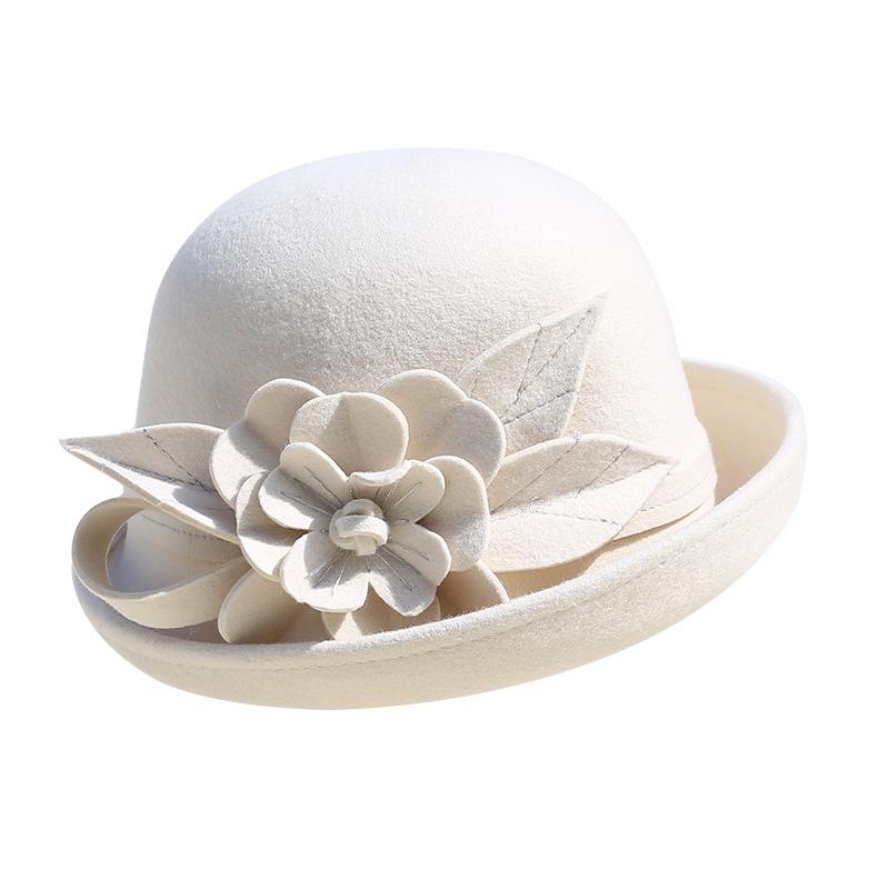 Women's Retro Wool Felt Bucket Hat - Elegant Folded Brim for Autumn/Winter